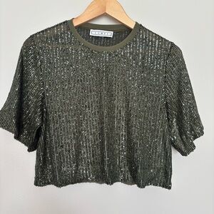 ITMFL IN THE MOOD FOR LOVE Tanie Sequin Top in Army Green Size S